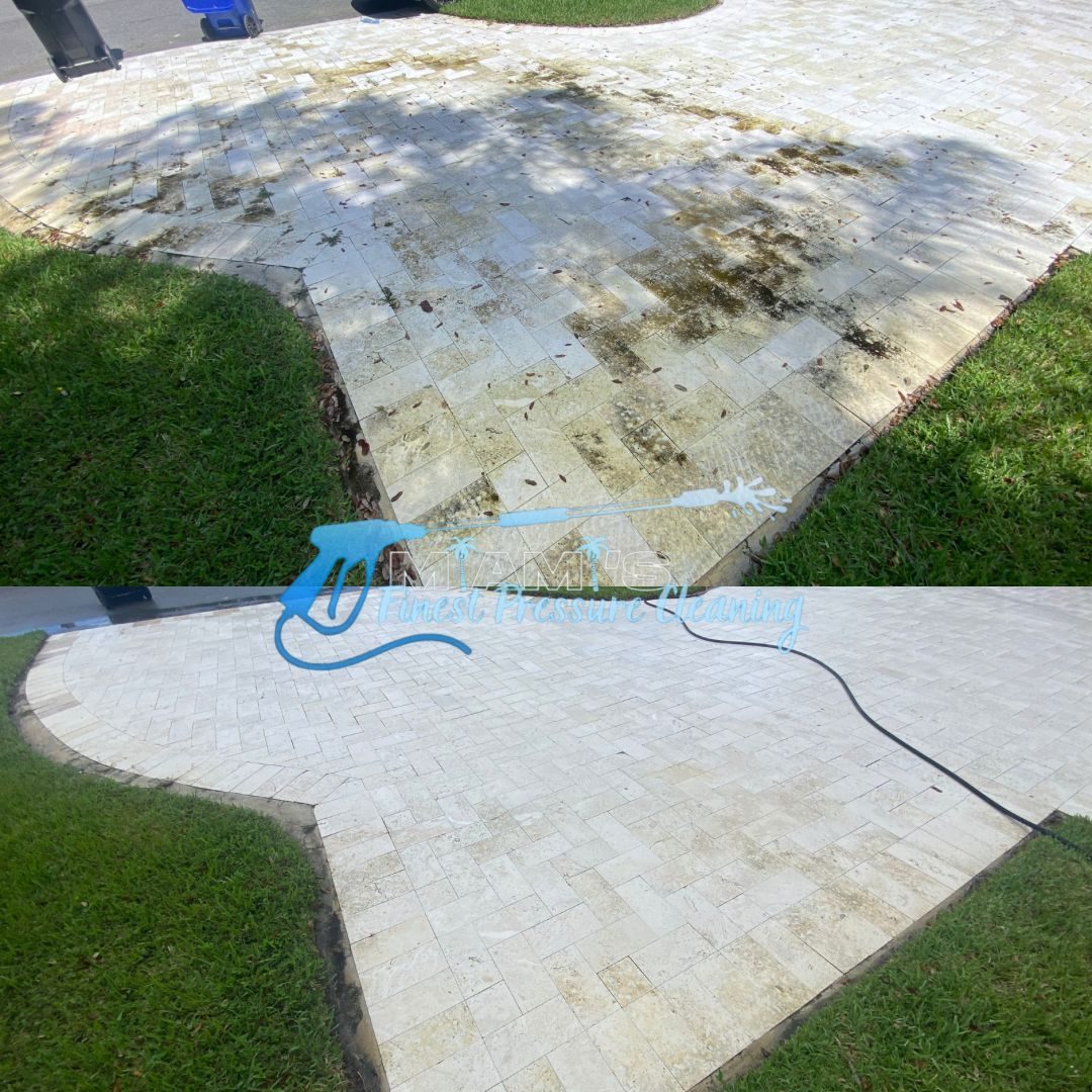 Travertine patio before restoration