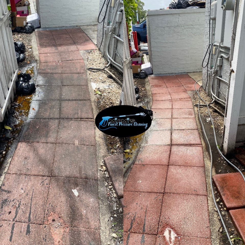 Walkway pavers during cleaning